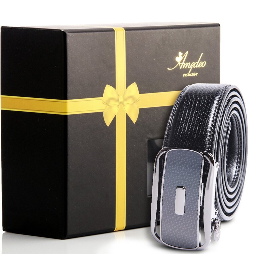 Black Ratchet Belt – Steel Silver & Black Automatic Buckle | Adjustable 26-52"